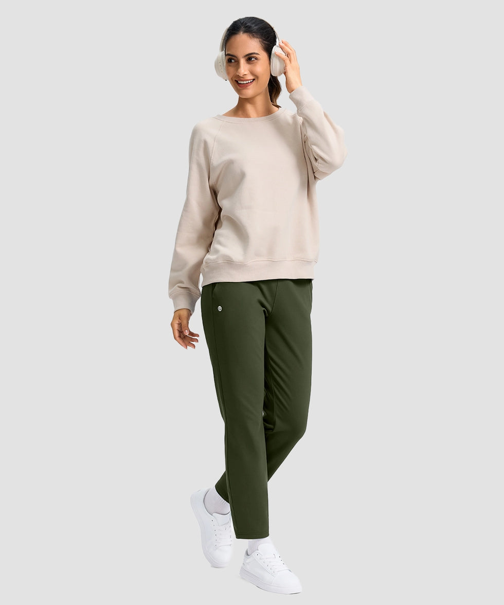 women's mid-rise fleece straight pants 27.5''/29'' in olive green - side view