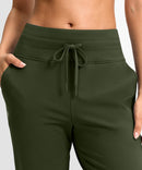 women's mid-rise fleece straight pants 27.5''/29'' in olive green - waistband detail view