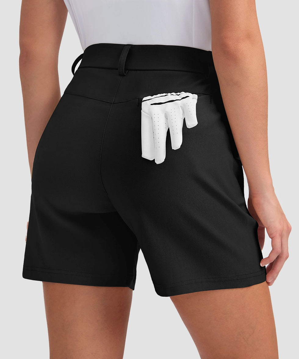 women's mid rise flat front golf shorts 5'' in black - back view
