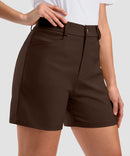 women's mid rise flat front golf shorts 5'' in brown - side view
