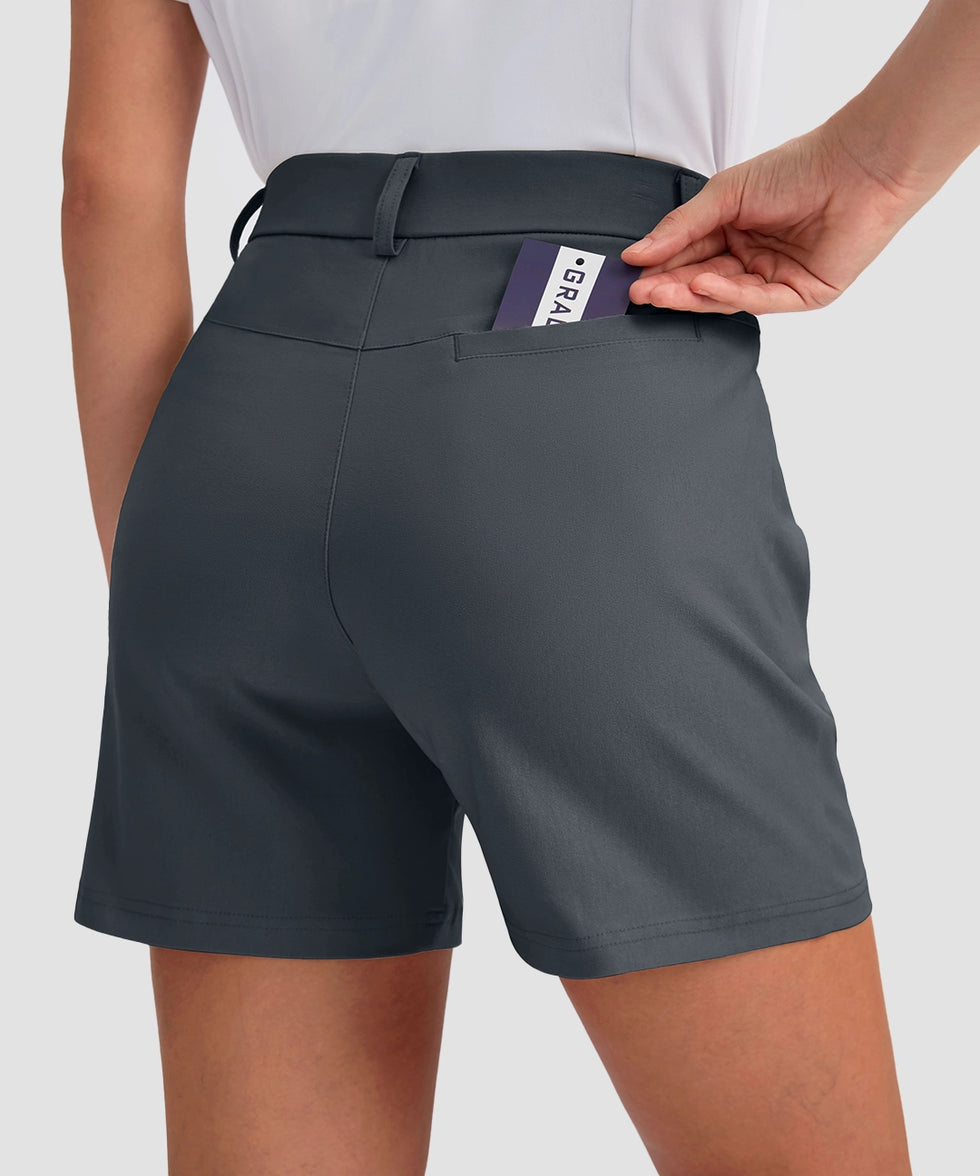women's mid rise flat front golf shorts 5'' in iron gray - back view
