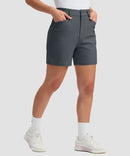 women's mid rise flat front golf shorts 5'' in iron gray - pocket details view