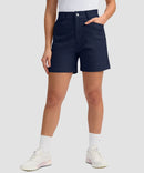 women's mid rise flat front golf shorts 5'' in navy - pocket details view