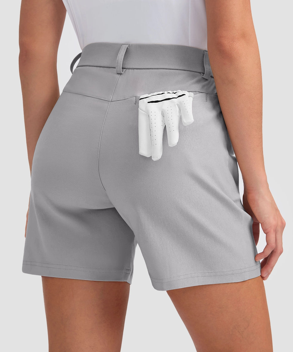 women's mid rise flat front golf shorts 5'' in silver - back view