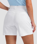 women's mid rise flat front golf shorts 5'' in white - back view