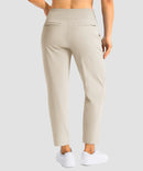 women's pull-on stretchy ankle pants in beige - back view