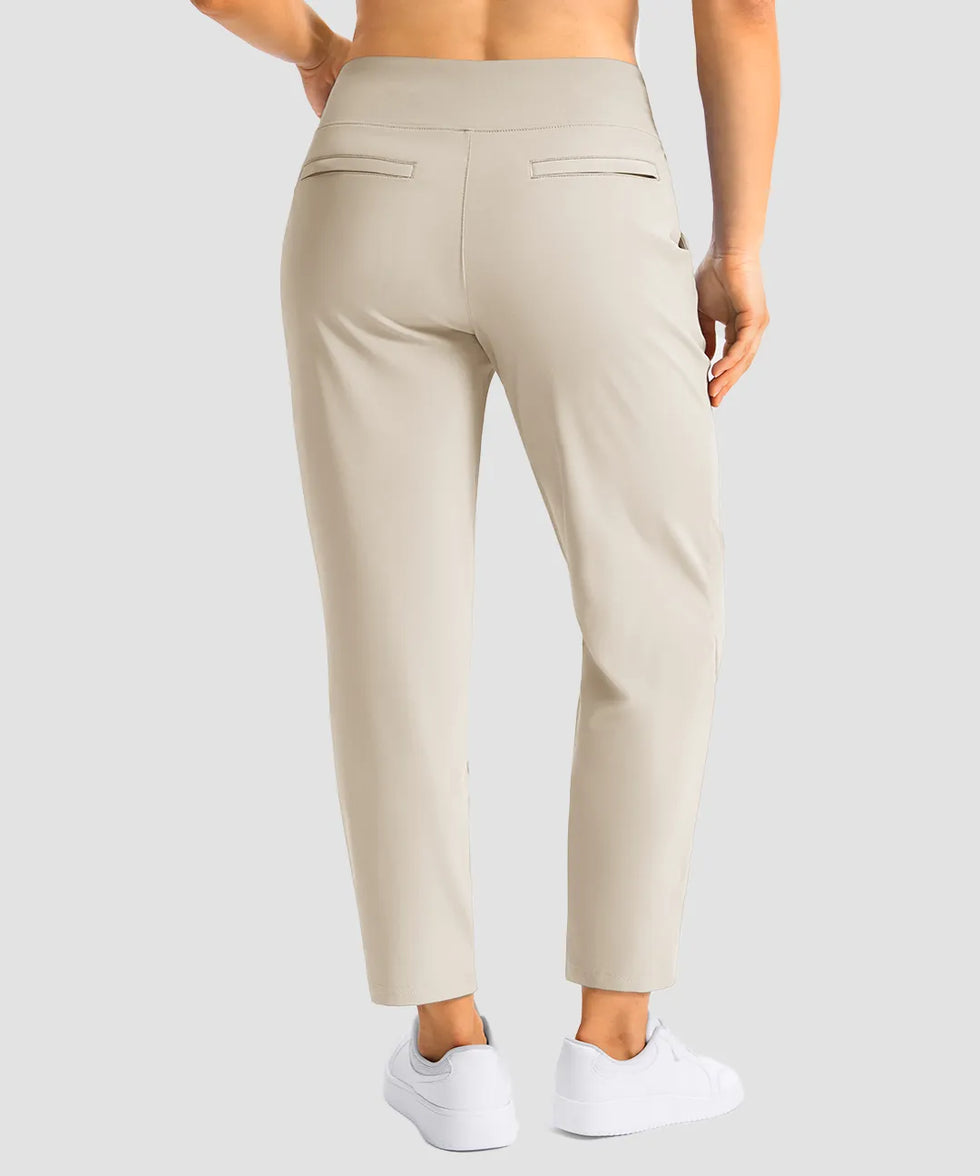 women's pull-on stretchy ankle pants in beige - back view