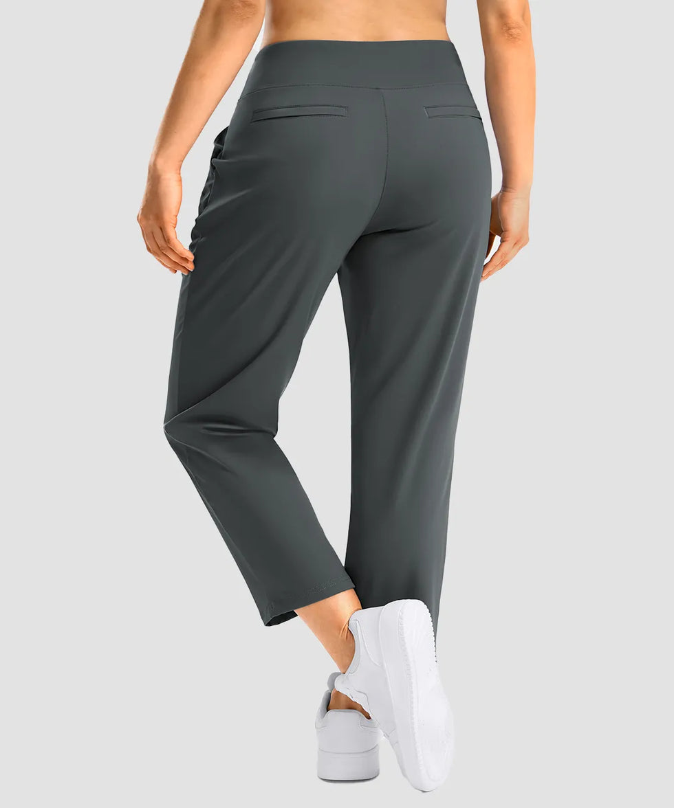 women's pull-on stretchy ankle pants in dark gray - back view