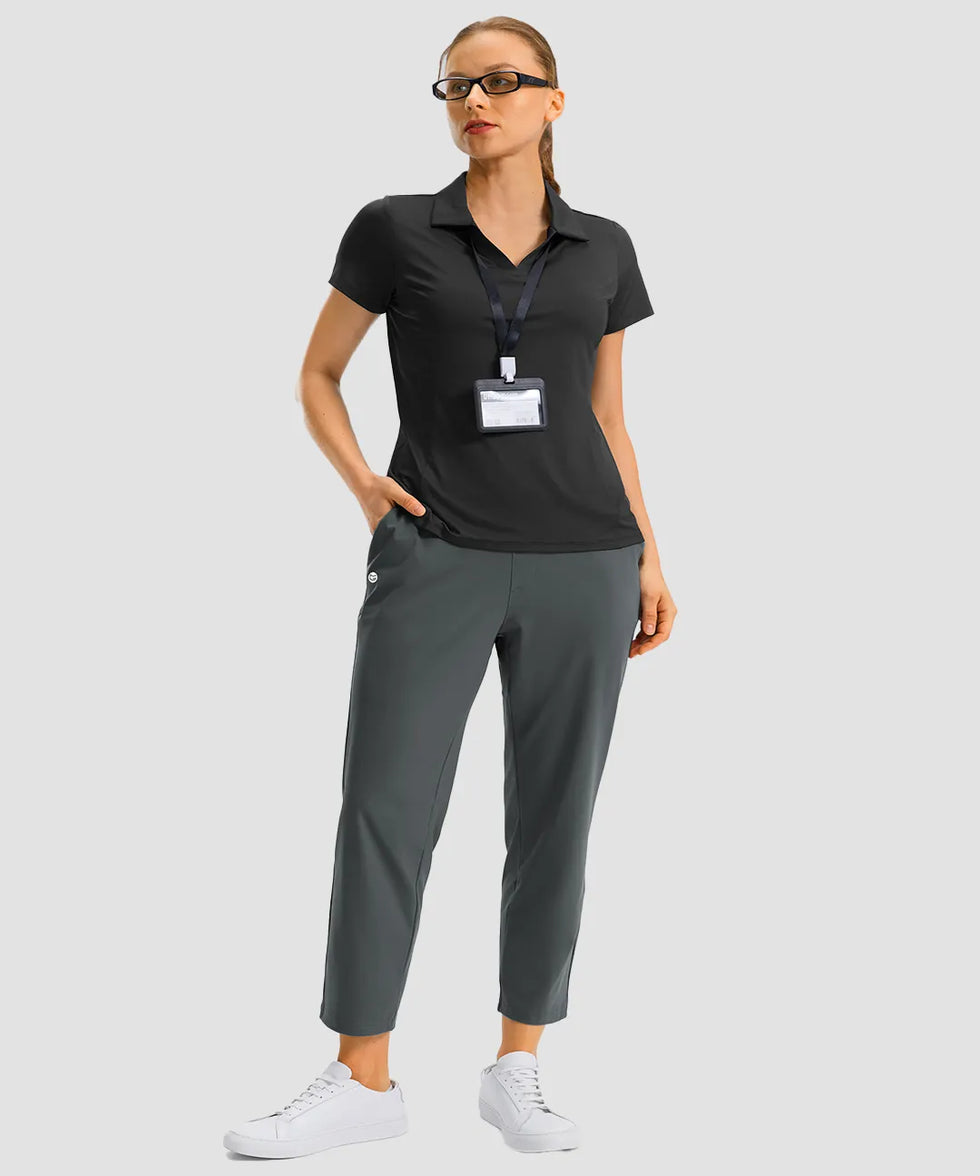 women's pull-on stretchy ankle pants in dark gray - front view