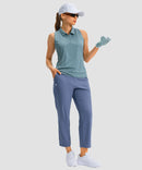 women's pull-on stretchy ankle pants in slate blue - matching outfits view