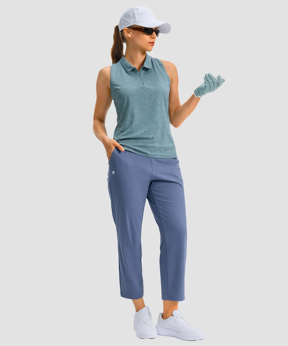women's pull-on stretchy ankle pants in slate blue - matching outfits view