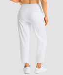women's pull-on stretchy ankle pants in white - back view