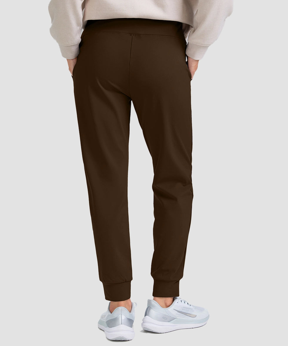 women's pull-on thermal joggers in brown - back view