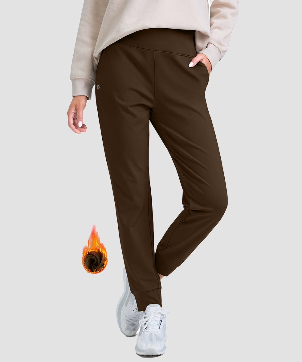 women's pull-on thermal joggers in brown - front view