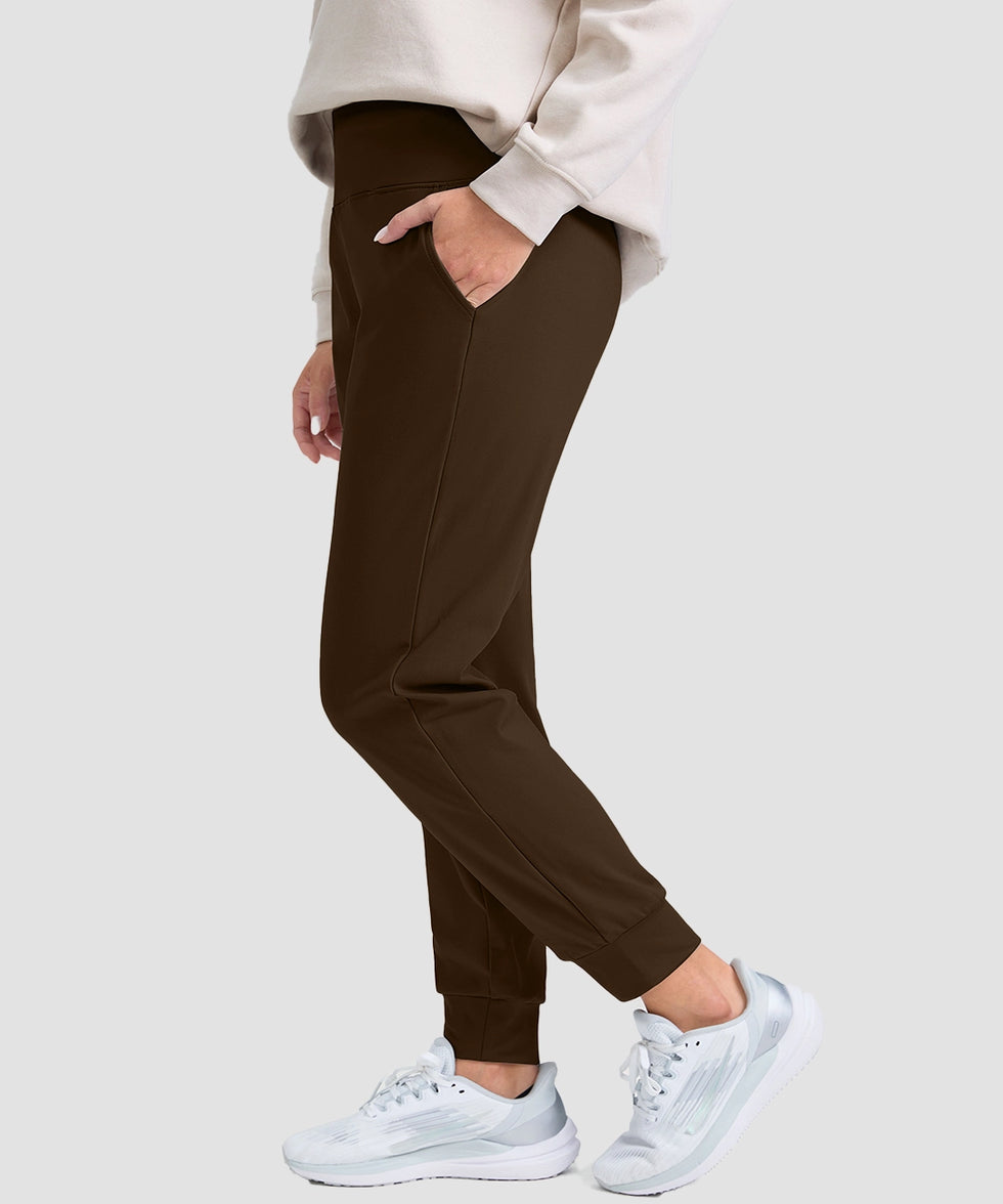 women's pull-on thermal joggers in brown - side view
