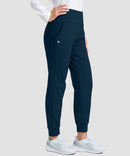 women's pull-on thermal joggers in dark blue - side view