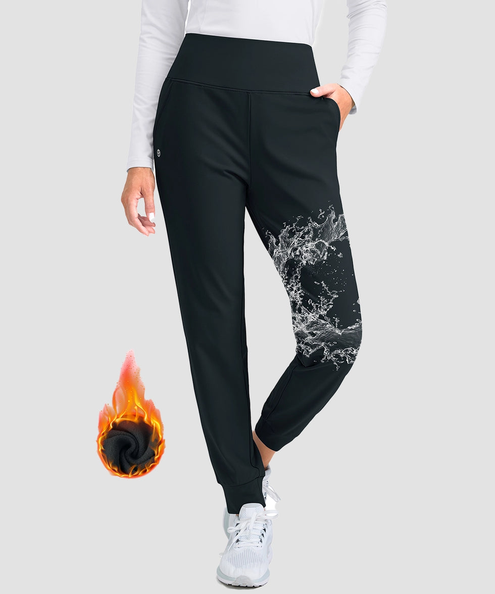 women's pull-on thermal joggers in gray - front view