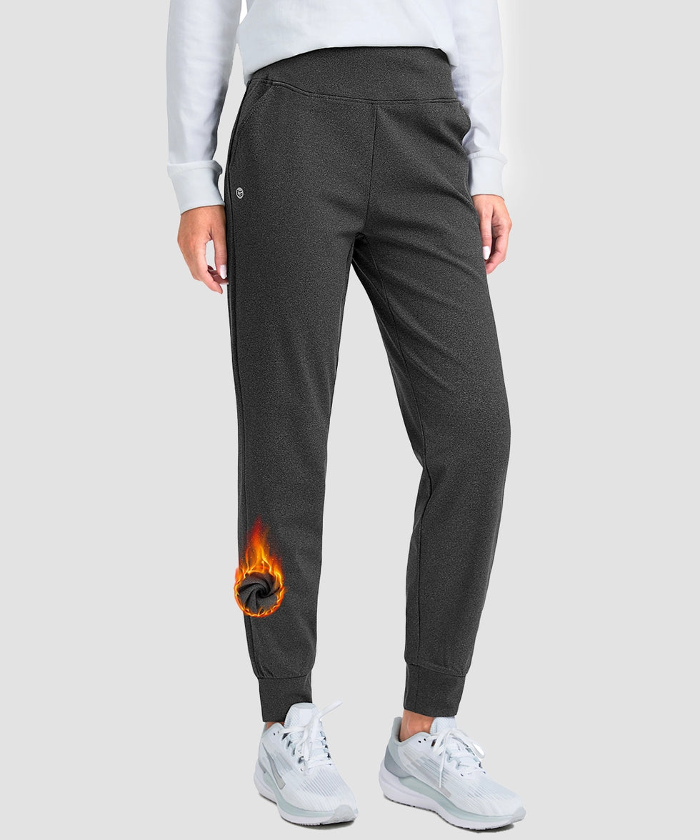 women's pull-on thermal joggers in heather charcoal - front view