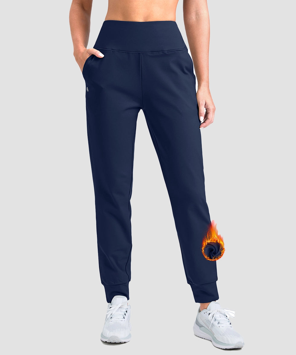 women's pull-on thermal joggers in navy - front view