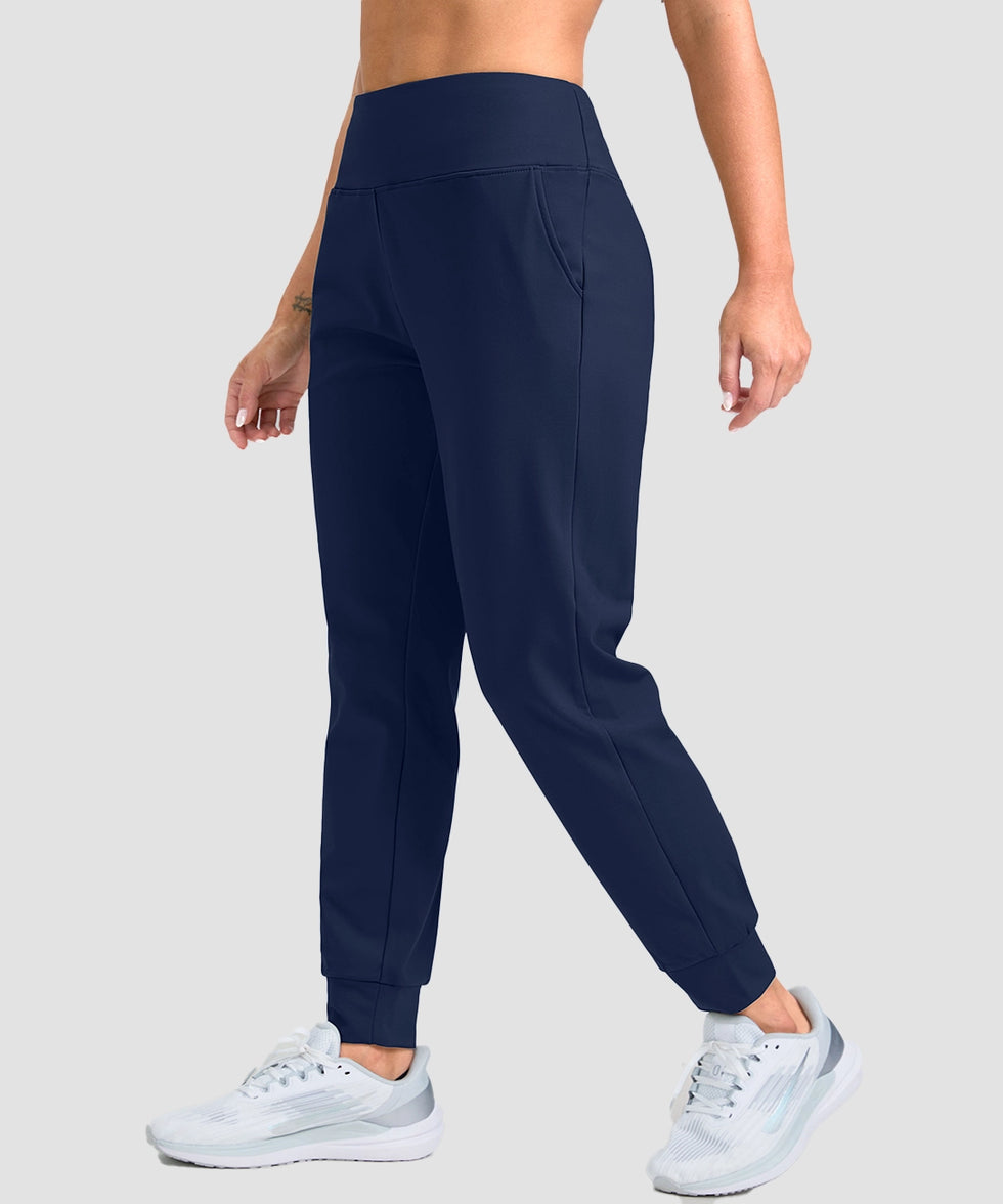 women's pull-on thermal joggers in navy - side view