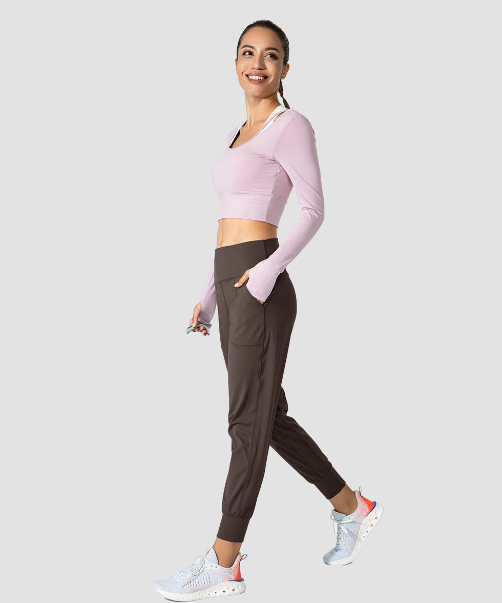 women's pull-on with pockets jogger in brown - match view