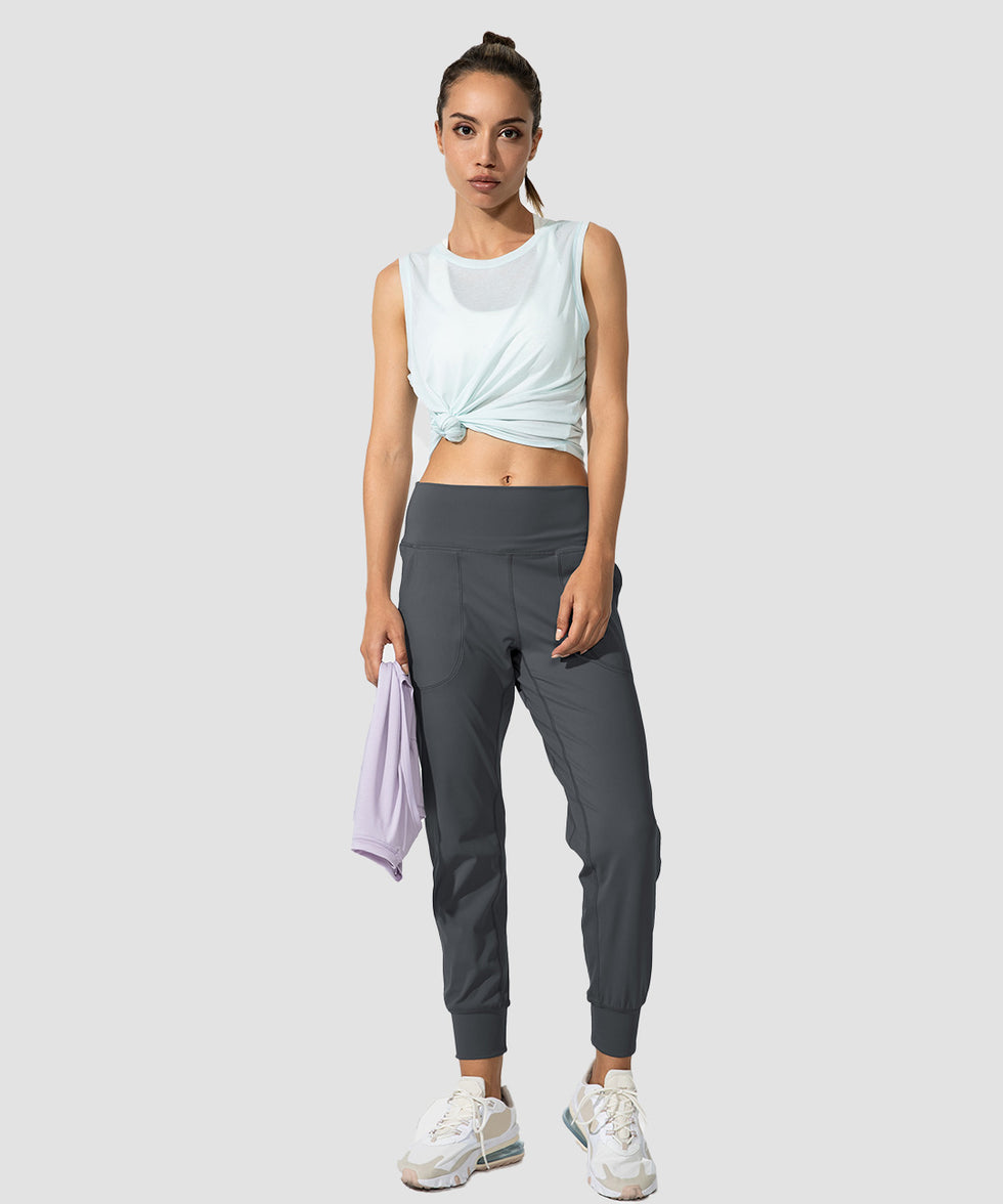 women's pull-on with pockets jogger in dark grey - match view