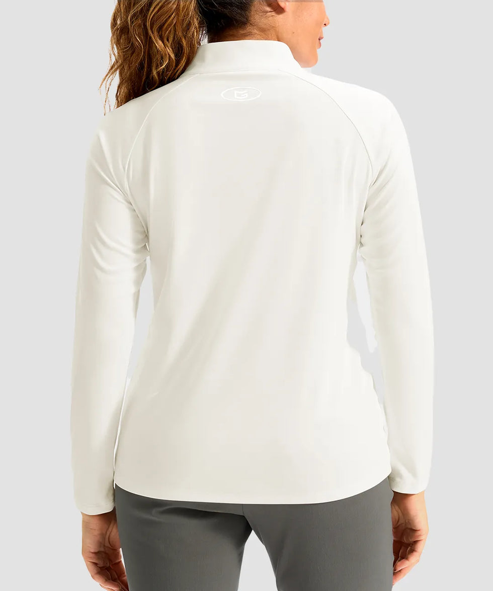 women's quarter zip sun protective pullover in bone white - back view
