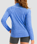 women's quarter zip sun protective pullover in heather blue - back view