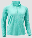 women's quarter zip sun protective pullover in heather lake green - fabric detail