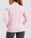 women's quarter zip sun protective pullover in heather peach red - back view