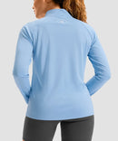 women's quarter zip sun protective pullover in light blue - back view