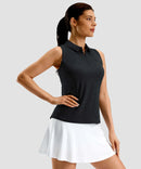 women's racerback quarter zip polo tank in black - side view
