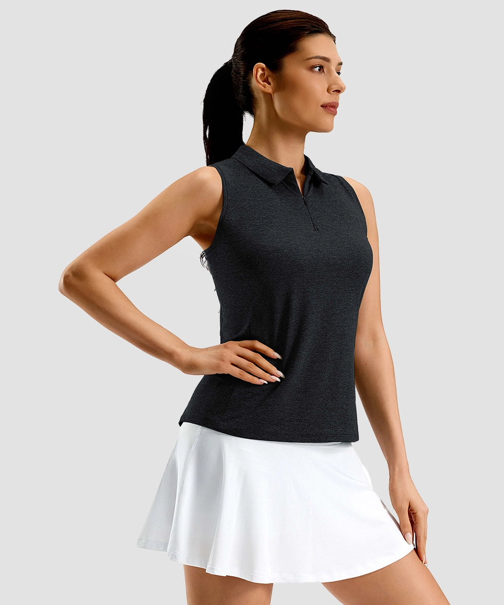 women's racerback quarter zip polo tank in black - side view