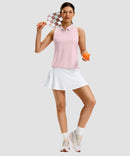 women's racerback quarter zip polo tank in light pink - front view