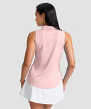 women's sleeveless zip up polo shirts in light pink - back view