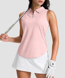 women's sleeveless zip up polo shirts in light pink - front view