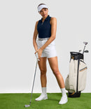 women's sleeveless zip up polo shirts in navy - matching outfits view