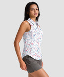 women's sleeveless zip up polo shirts in white ink jet - side view