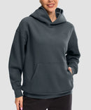 women's solid color oversized fleece hoodie in dark gray - front view
