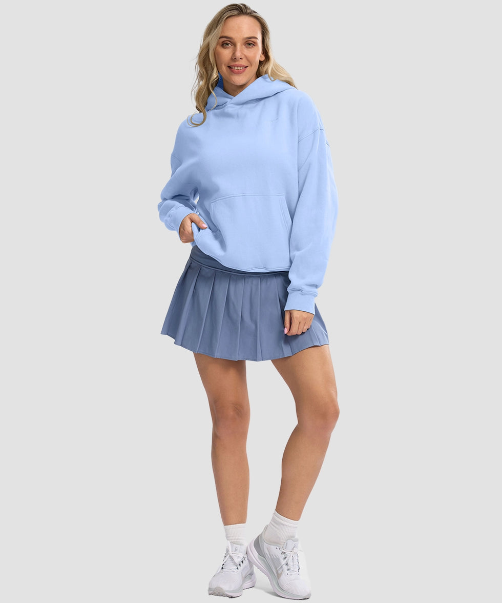 women's solid color oversized fleece hoodie in light blue - matching outfits view