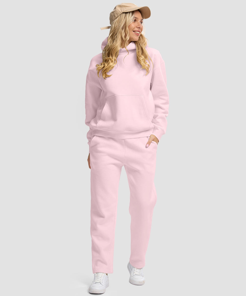women's solid color oversized fleece hoodie in pink - matching outfits view