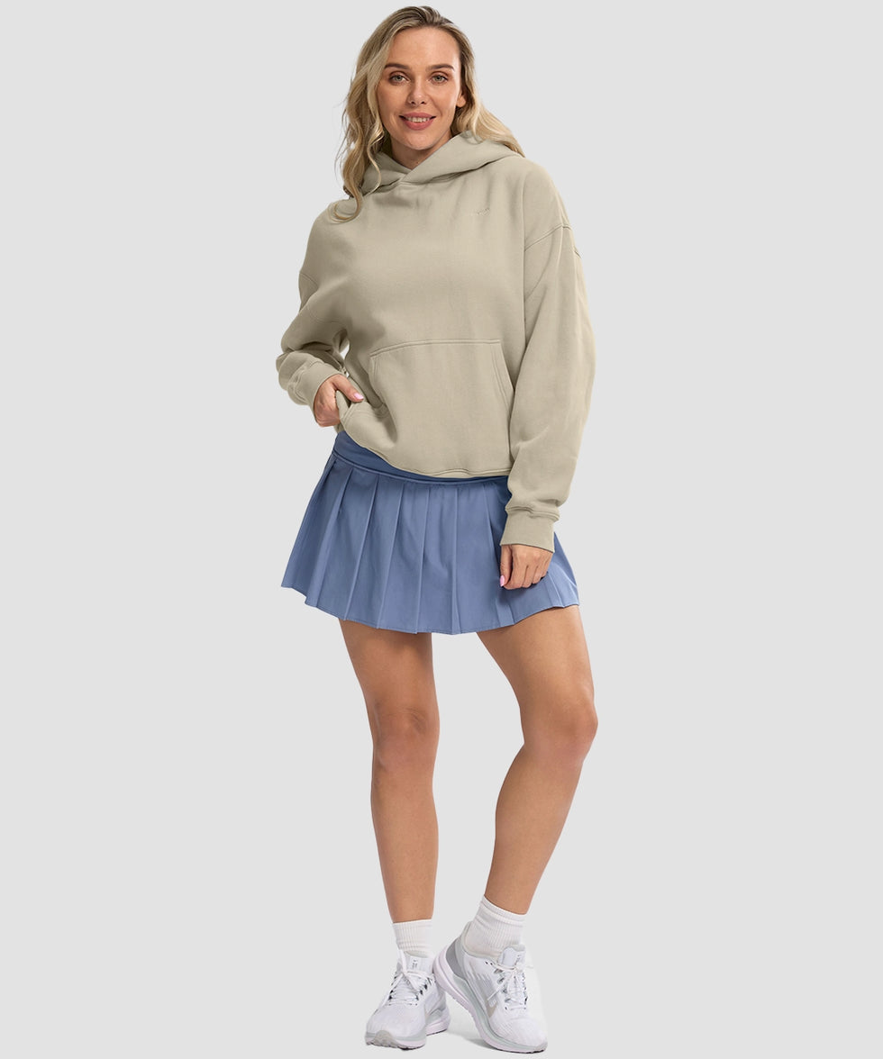 women's solid color oversized fleece hoodie in taupe - matching outfits view