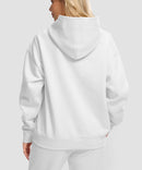 women's solid color oversized fleece hoodie in white - back view
