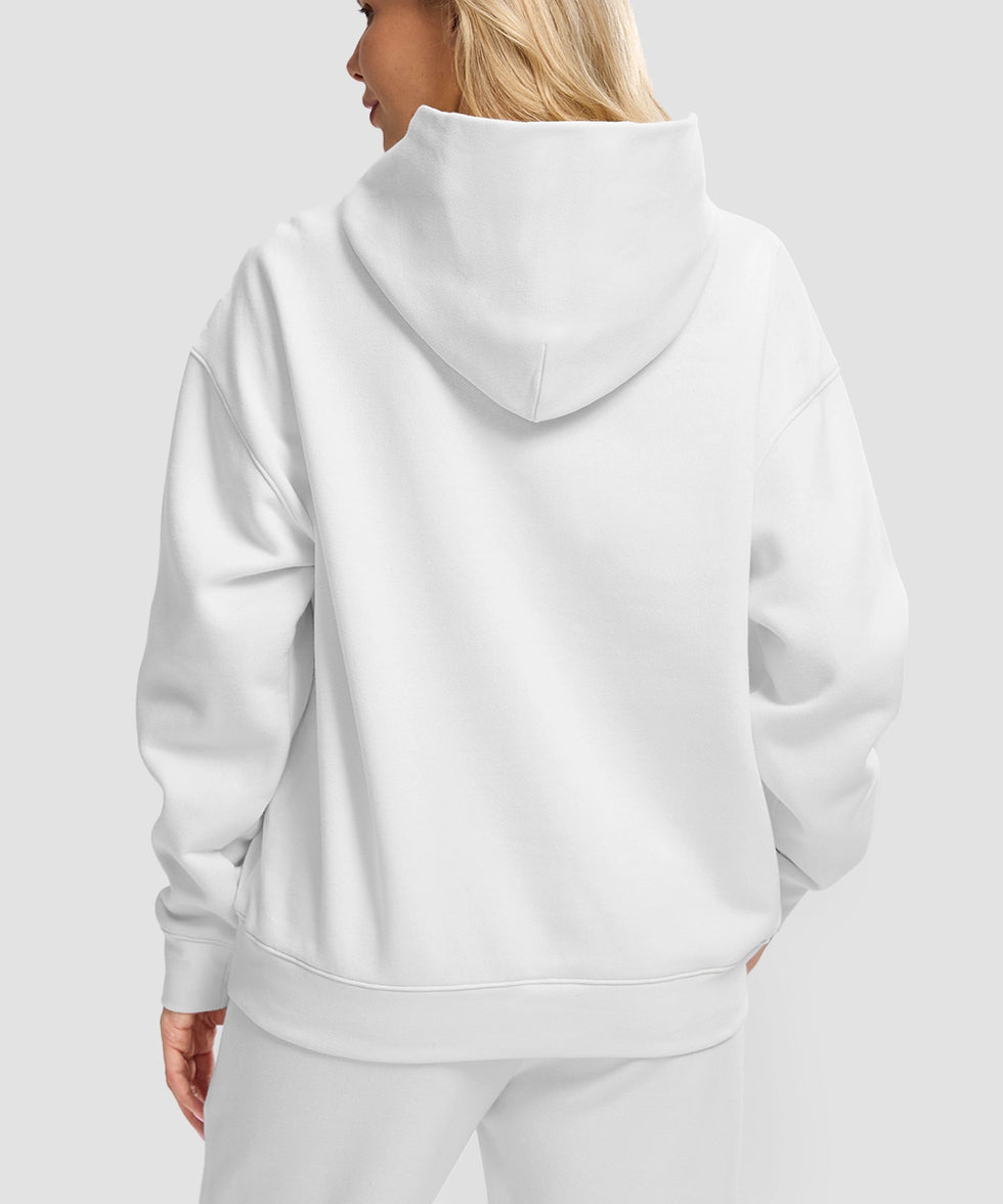 women's solid color oversized fleece hoodie in white - back view