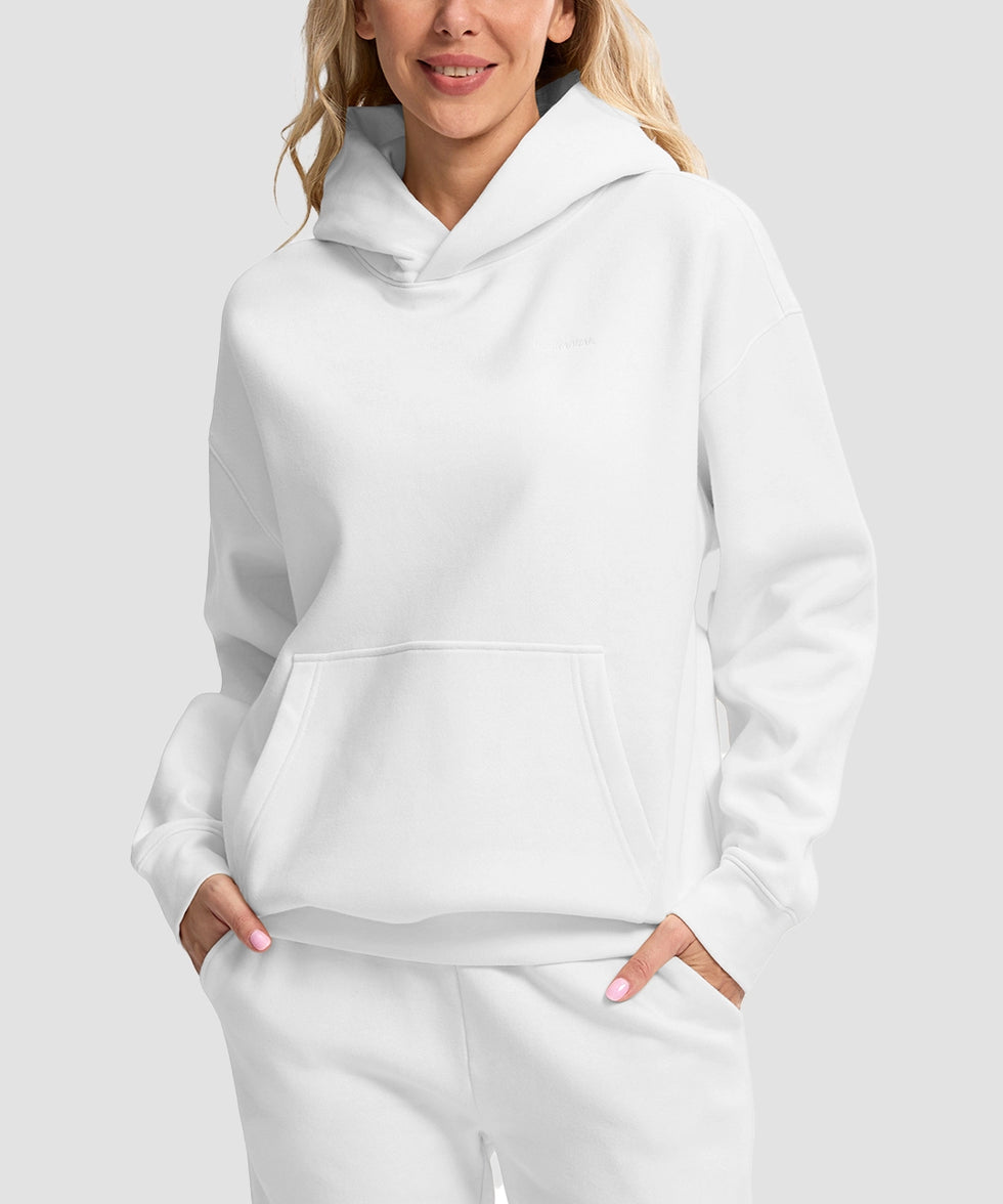 women's solid color oversized fleece hoodie in white - front view