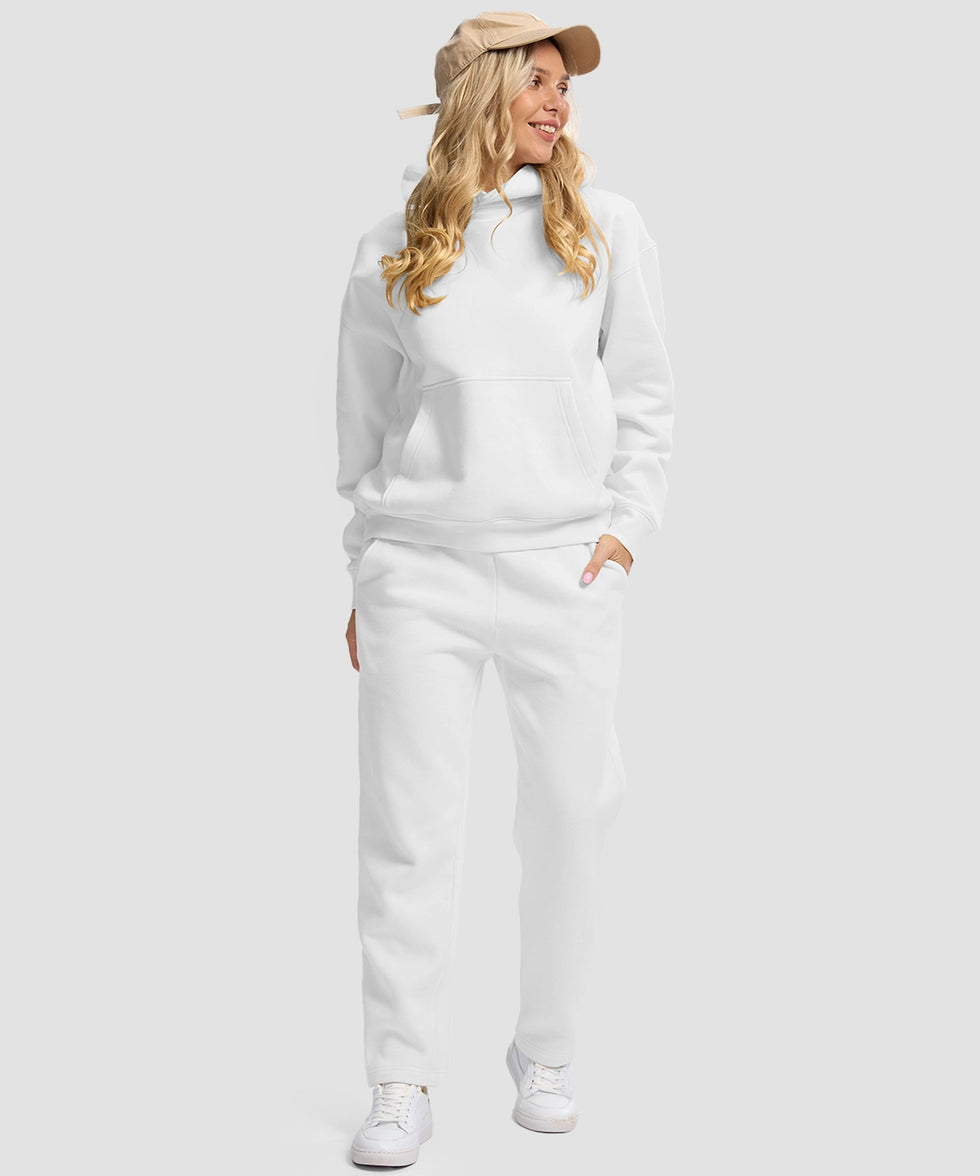 women's solid color oversized fleece hoodie in white - matching outfits view