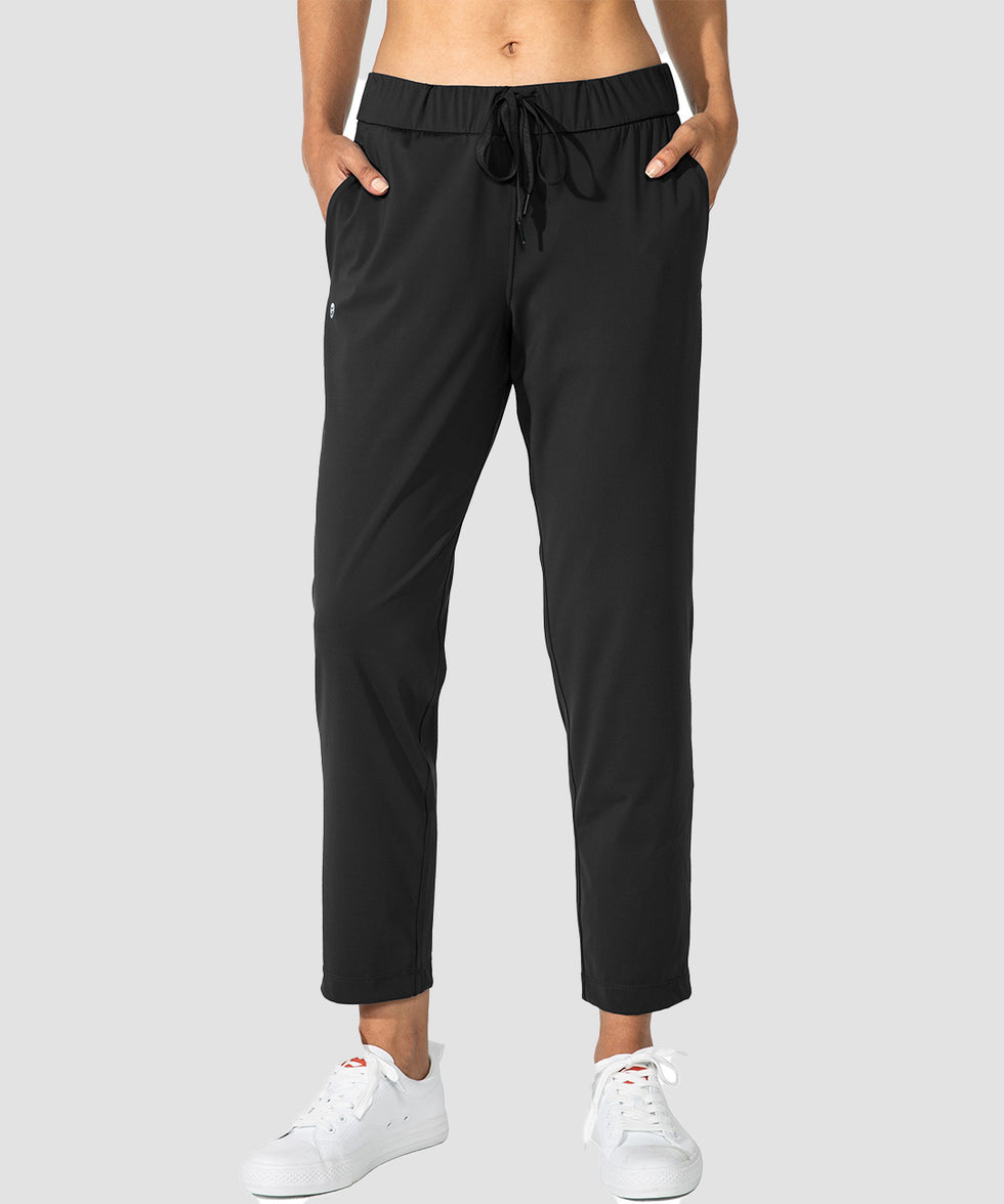 women's straight-leg pant 7/8 length in black - front view