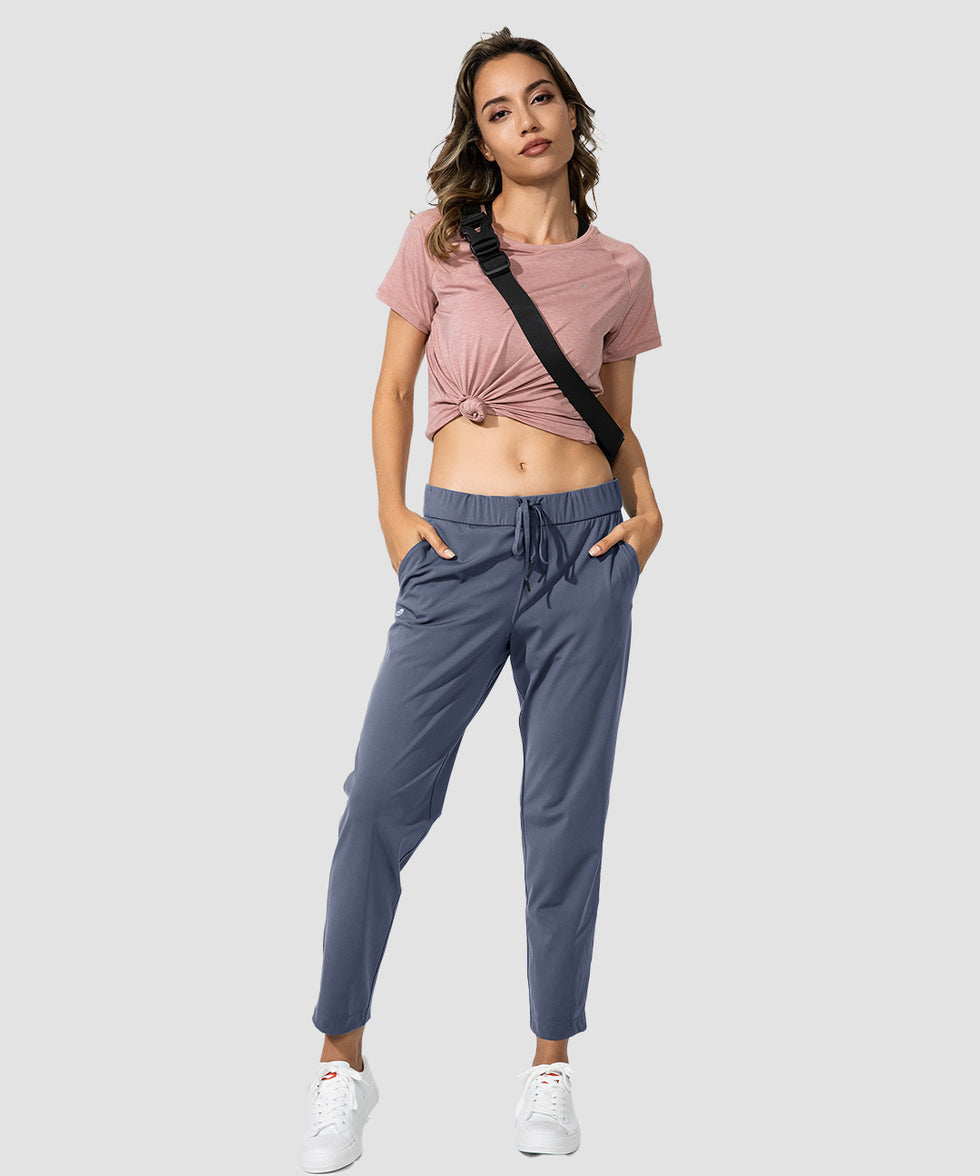 women's straight-leg pant 7/8 length in dusty blue - front view