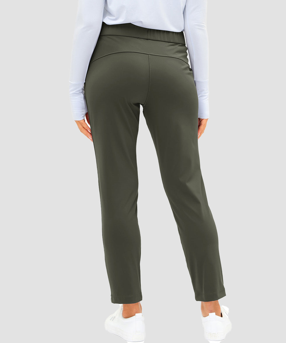 women's straight-leg pant 7/8 length in olive green - back view