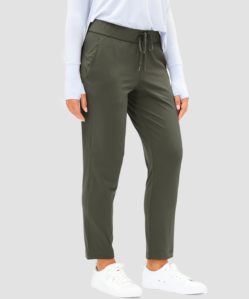 women's straight-leg pant 7/8 length in olive green - side view